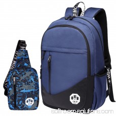 Backpack,Coofit 2Pc Oxford School Backpack Book Bag Laptop Bag Sling Bag Set Men's Casual Backpack School College Travel Backpack for Boys Men
